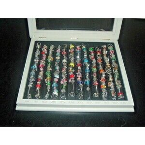 Willabee and Ward 12-Month Charm Bracelet Complete Set w/Wood Display Case